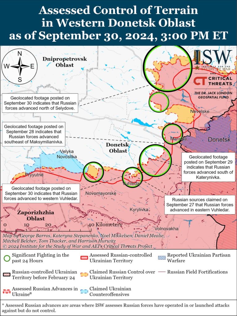 Russian forces advance at Vuhledar as both Ukrainians and Russians make gains in Kursk Oblast