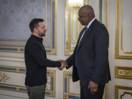 US Defense Secretary Lloyd Austin and Ukrainian President Zelenskyy.