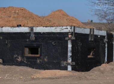 Concrete bunkers are part of fortifications in the Zaporizhzhia Oblast