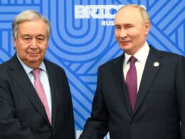 António Guterres and Vladimir Putin at the BRICS summit in Kazan