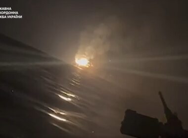 A screenshot from the video, showing Ukrainian special forces attacking the gas extraction platforms. Photo via State Border Guard Service of Ukraine/Facebook.