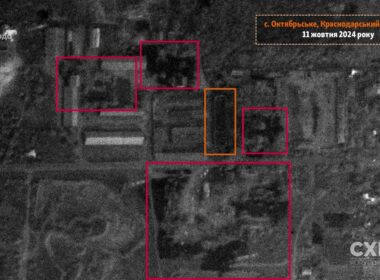 satellite imagery backs ukrainian claims successful strike russian drone facility military warehouses oktyabrsky krasnodar krai 11 october 2024