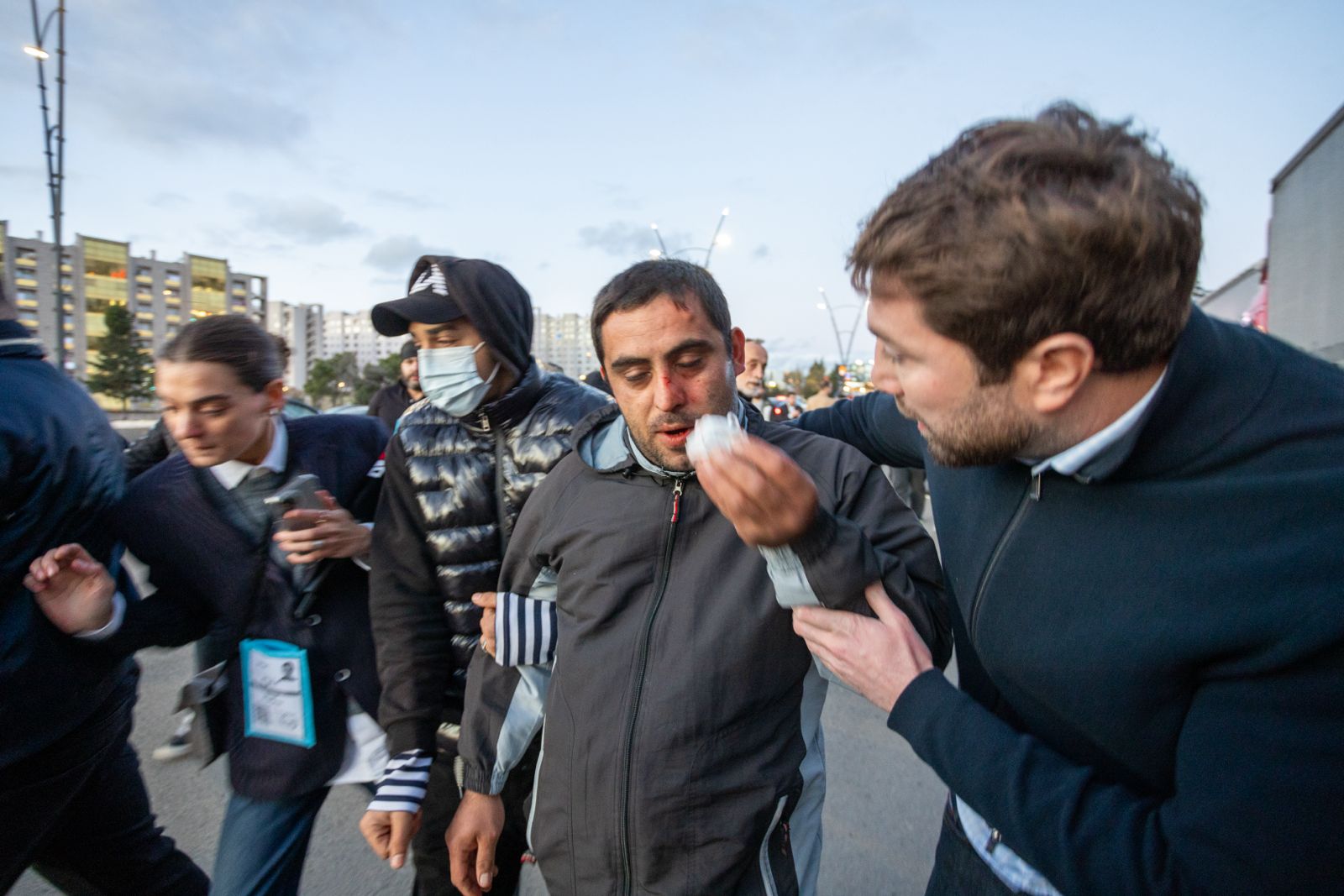 Violent men intimidating Geogian opposition politicians at their headquarters in Tbilisi on election day of 26 October