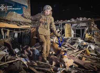 Aftermath of the Russian missile attack on a police station in Kharkiv, 1 November.