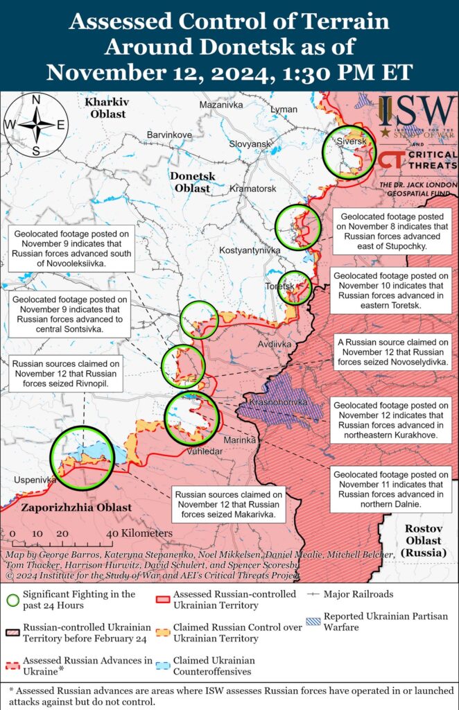 ISW: Russians advance near Kurakhove and Toretsk