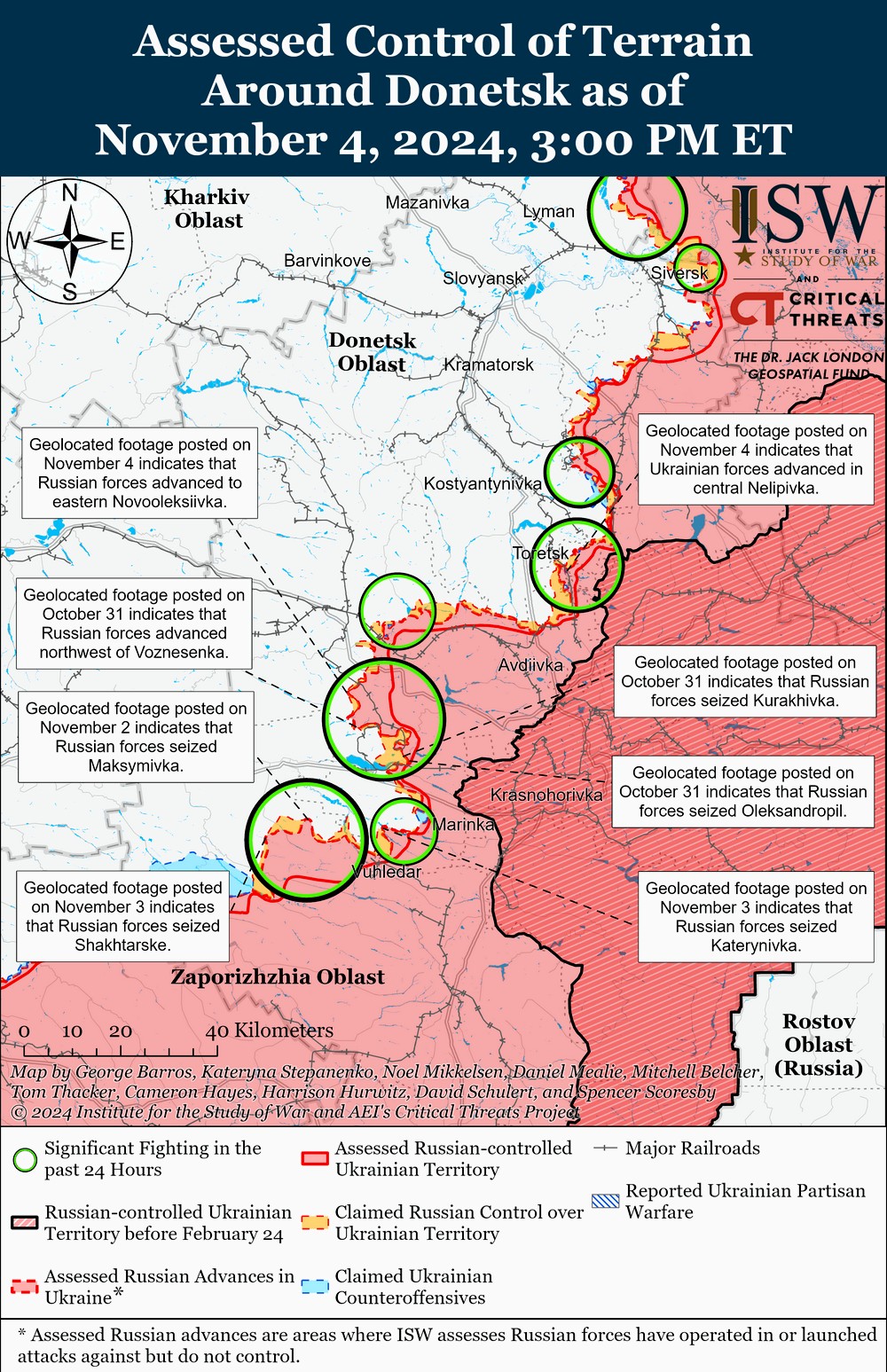 isw russians make multiple advances kursk donetsk while ukraine regains ground kharkiv oblast map battle draft november 4 2024