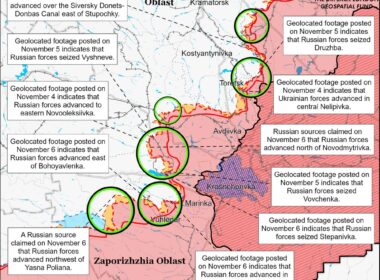 isw russian advances recorded near kupiansk svatove pokrovsk kurakhove vuhledar map donetsk battle draft november 6 2024