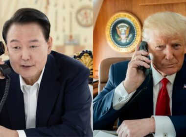 north korean troops russia pyongyang denuclearization among topics yoon-trump phone call south president yoon suk-yeol (left) during us president-elect donald trump nov 7 then-president sep 2019