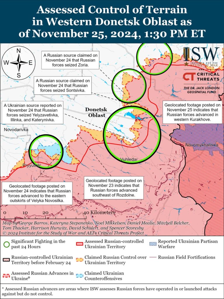 ISW: Russia advances in western Donetsk Oblast; gains remain tactical, lack immediate operational significance