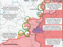 Assessed Control of Terrain Around Donetsk as of November 9, 2024, 1:30 PM ET