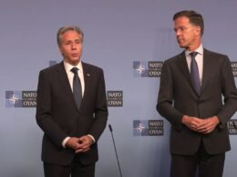 russia’s ukraine invasion endangers global order warns nato chief us secretary state antony blinken (left) secretary-general mark rutte (right) speak journalists hq brussels 13 november 2024