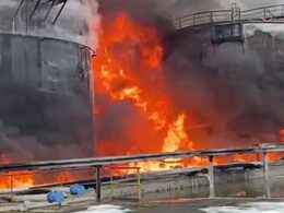 drone strike ignites blaze ignited burning tanks fuel fire oil depot russia’s belgorod oblast local governor says ahowing russia's bryansk january 2024