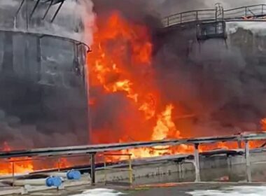 drone strike ignites blaze ignited burning tanks fuel fire oil depot russia’s belgorod oblast local governor says ahowing russia's bryansk january 2024