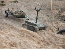 One of the ground drones exhibiting a specific purpose it can fulfill for the armed forces. Photo via Ukrainian Armed Forces/Facebook.