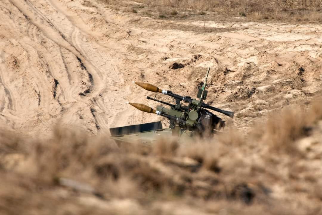 A ground drone which has rocket launching capabilities. Photo via Ukrainian Armed Forces/Facebook.