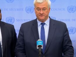 ukraine's fm presents kn-23 missile fragment unsc meeting evidence north korean weapon use andrii sybiha minister foreign affairs ukraine (r) david lammy secretary state commonwealth development (l) un security council