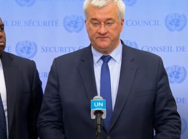 ukraine's fm presents kn-23 missile fragment unsc meeting evidence north korean weapon use andrii sybiha minister foreign affairs ukraine (r) david lammy secretary state commonwealth development (l) un security council