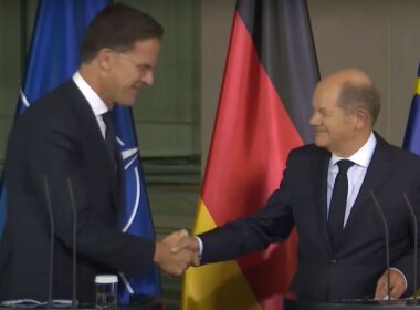 nato's rutte says aid ukraine kyiv's security pacts bridge nato membership secretary general mark (l) german chancellor olaf scholz (r) berlin 5 november 2024