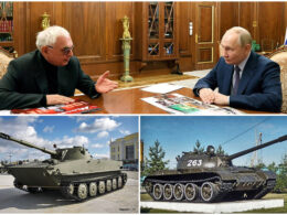 Mosfilm transfers its T-55, PT-76 tanks from 1950s to Russian army amid equipment shortage Top: Mosfilm director Karen Shakhnazarov (L) talking to Russian President Vladimir Putin (R) on 13 November in Moscow (photo: kremlin.ru); Bottom left: PT-76 light Soviet tank, bottom right: T-55 tank (file photos).