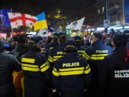 georgian authorities remove opposition protest camp amid election result disputes police cracking down protesters tbilisi georgia early morning 19 november 2024