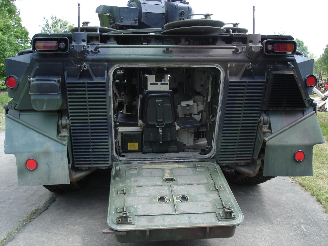 A Marder 1A3 from the rear, with the ramp lowered. Photo via Wikimedia.