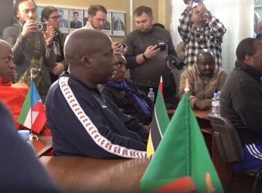 ukraine condemns pan-african parliament members' trip occupied donetsk members african delegation during meeting russian-installed head local occupation administration denis pushilin adidas criticized visit 12 delegates areas citing violations international law