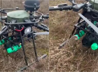 ukrainian hexacopter bomber drone carrying spool fiber-optic cable ukraine news reports