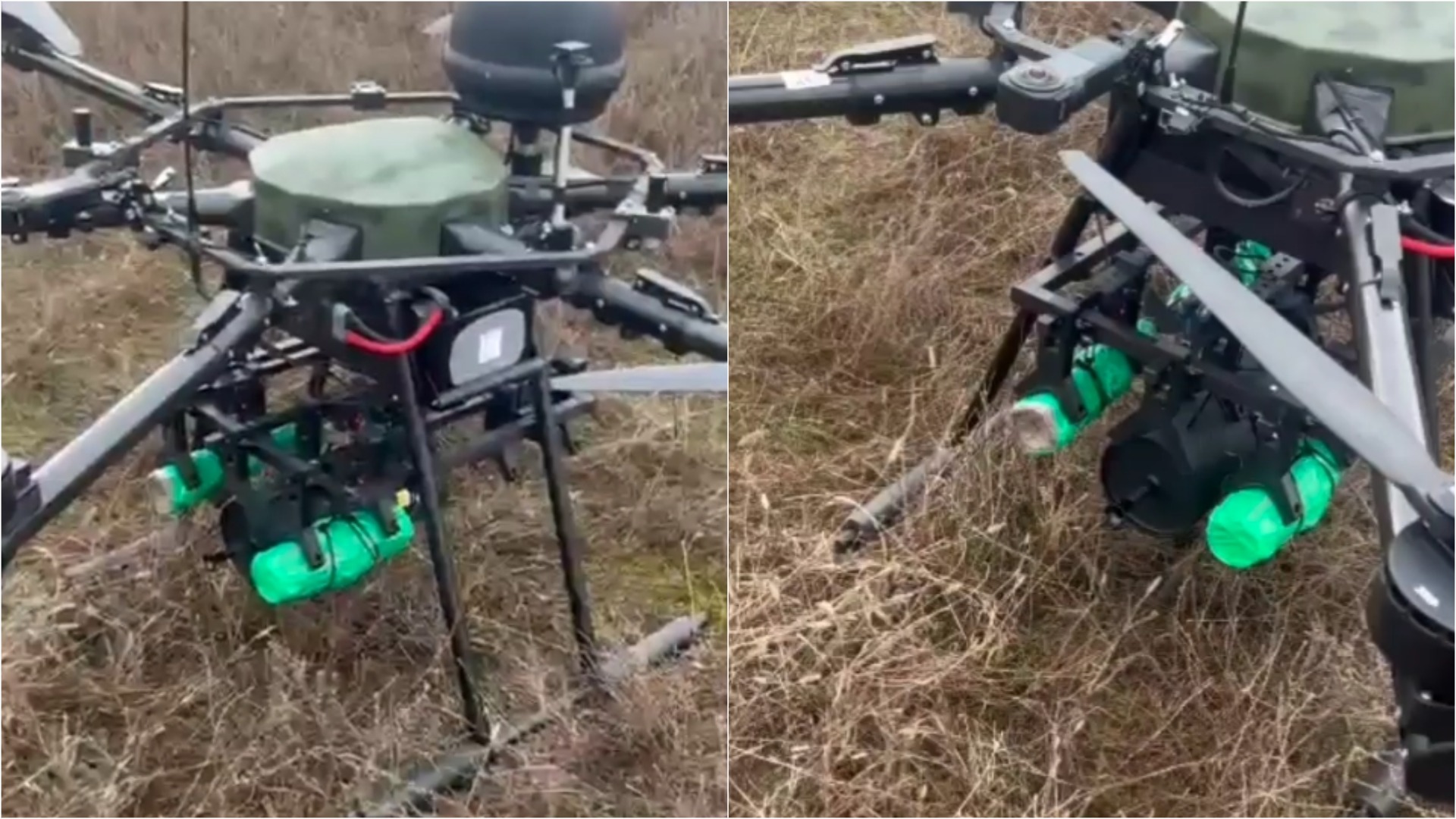 ukrainian hexacopter bomber drone carrying spool fiber-optic cable ukraine news reports