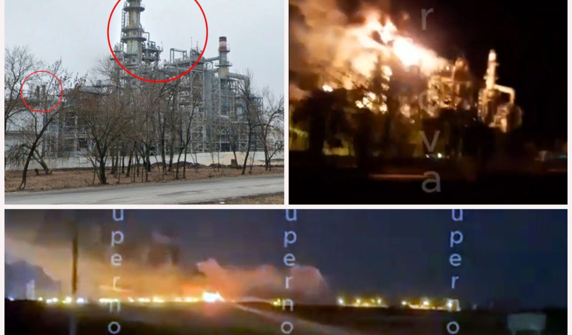 drones strike last operational oil refinery russia's rostov oblast novoshakhtinsk reference fire facility overnight 19 2024 russia russian authorities confirmed massive drone attack facilities night strikes hitting reportedly targeting military