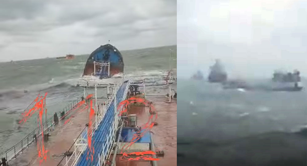 two russian tankers sink near kerch strait amid storm sinking 15 2024 screenshots liga telegram/112 russian-tanker-being-promoted-to-submarines volganeft carrying mazut fuel occupied crimea after being damaged sea one 27 crew member