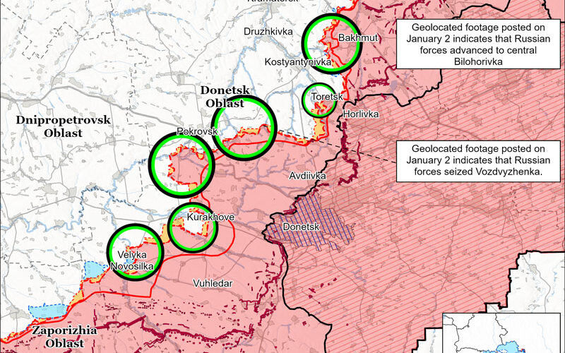 russians focus main efforts pokrovsk area military reports isw assessed-control-of-terrain-in-donetsk-oblast-january-02-2025 russian forces launch multiple attacks against ukrainian positions while attempting outflank city disrupt communications spokesperson concentrating pokrovske direction which remains