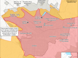 Russian forces advance in Toretsk, Donetsk Oblast.