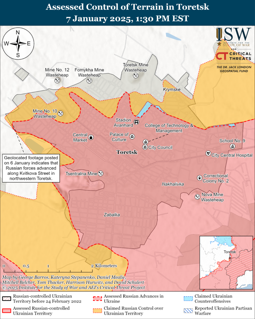 ISW: Russia seizes 71% of strategic Toretsk after shifting to mass-unit tactics