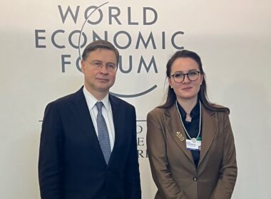 european union pledges €35 billion ukraine 2025 eu commissioner economy valdis dombrovskis (l) ukraine’s first deputy pm yuliia svyrydenko (r) davos 22 provide financial assistance through g7 era initiative facility