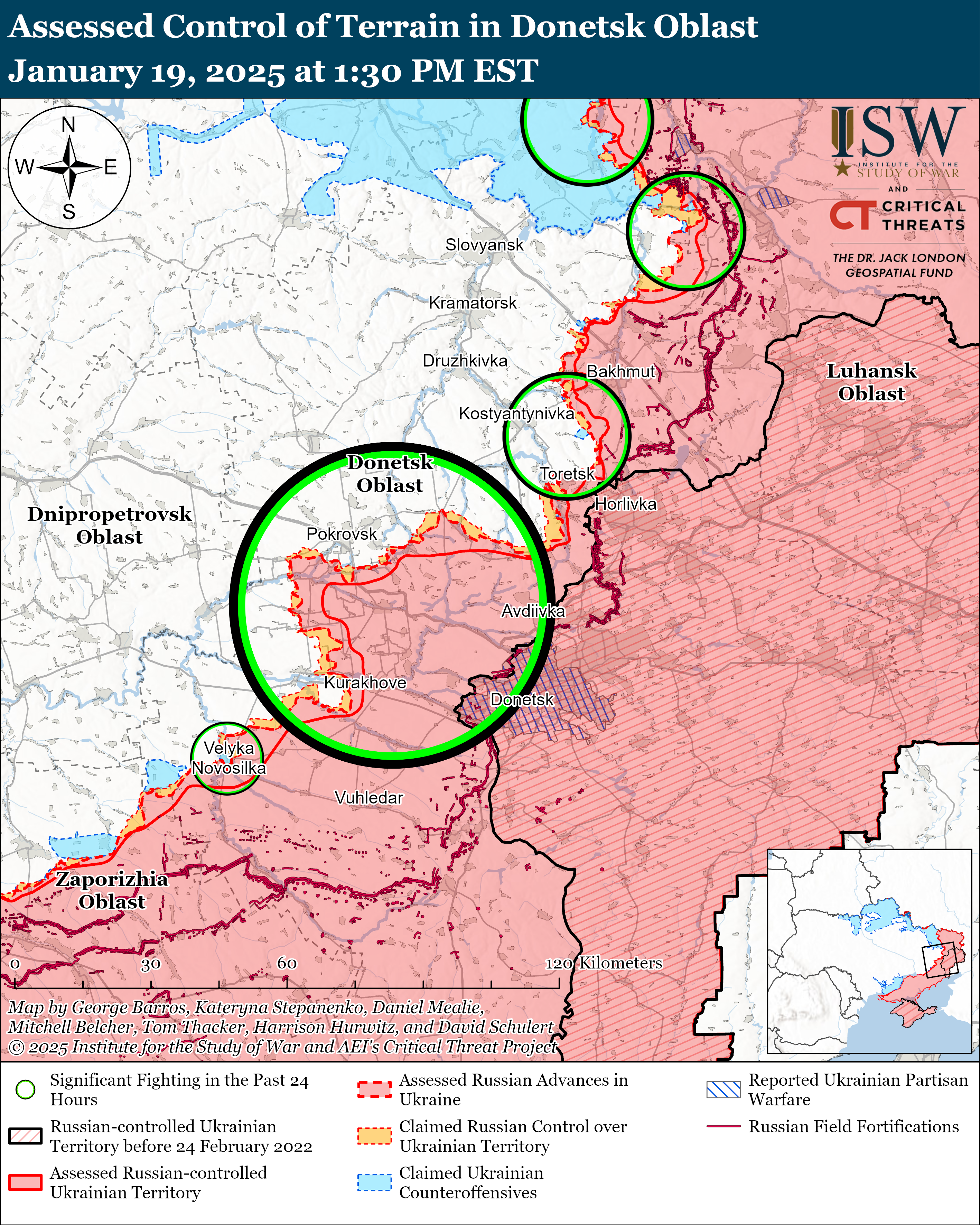 Russo-Ukrainian war frontline, 19 January.