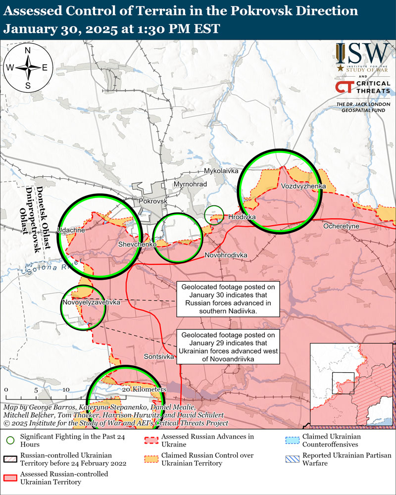 isw ukrainian advance kharkiv oblast near donetsk's pokrovsk russians few donetsk directions pokrovsk-direction-january-30-2025 russian forces achieved several advances while troops regained positions multiple areas institute study war (isw) reported 30