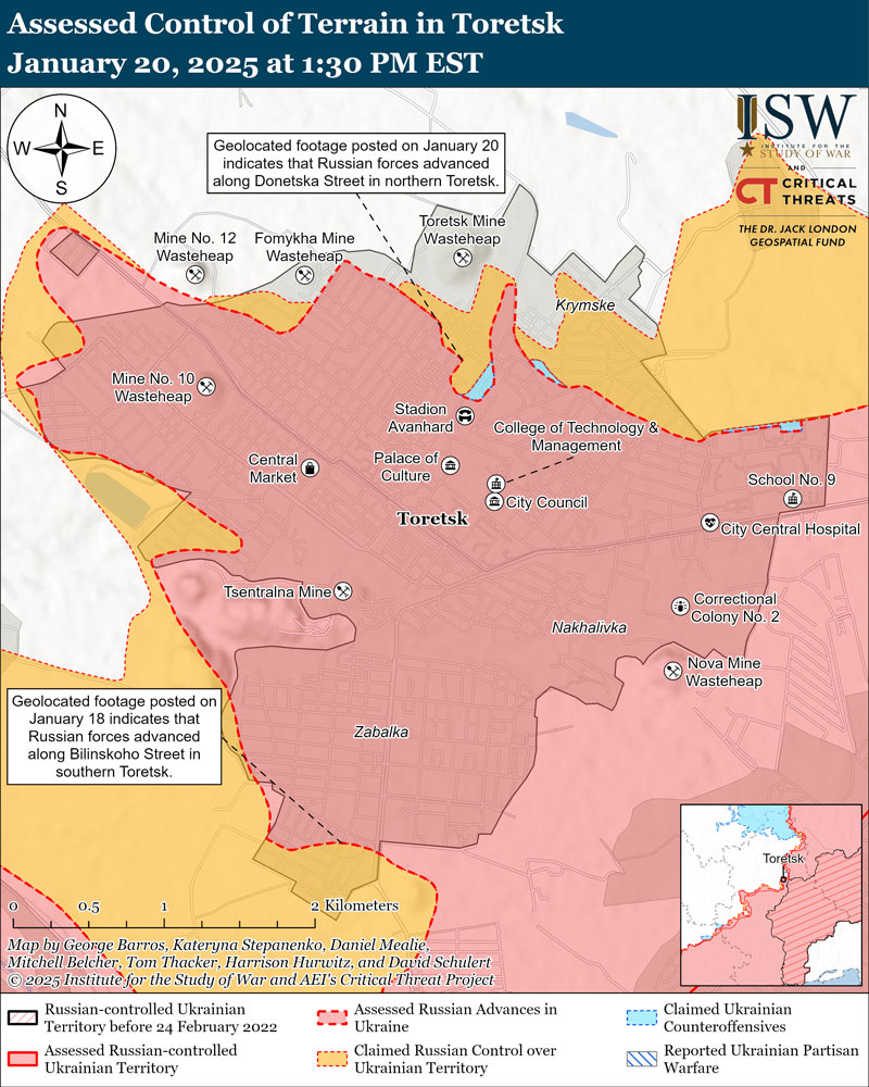 isw russian forces recently advanced near toretsk pokrovsk kurakhove donetsk oblast toretsk-january-20-2025 has continued offensive operations all key sectors front made gains only three areas ukraine news ukrainian reports