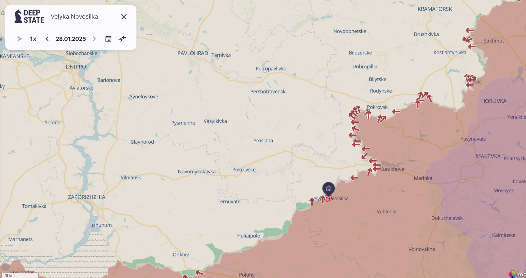 Velyka Novoselivka on a map Zaporizhzhia Pokrovsk