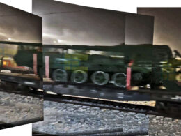 North Korean 170mm Koksan SPG transported by train in Russia. A composite image made of screenshots from a video publicshed by Supernova Plus Telegram channel.