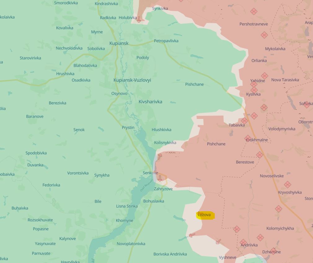 russian forces capture three villages eastern ukraine deepstate reports lozova village situated south kupiansk key transportation hub kharkiv oblast 7 2025 ukrainian osint project confirm loss oblast's izium district donetsk's