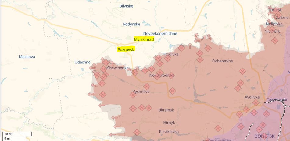 russian forces attempt southern bypass donetsk's pokrovsk myrnograd ukrainian military says situation near myrnohrad donetsk oblast 12 2025 attempting south engaging combat suburbs viktor trehubov spokesperson khortytsia operational-strategic grouping told