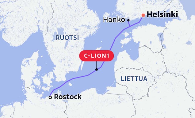 finland-germany submarine cable damaged again baltic sea possible sabotage act cinia oy's c-lion1 between finland germany 39-1381926673b8659d644f swedish coast guard confirms connecting near gotland island authorities have confirmed underwater has