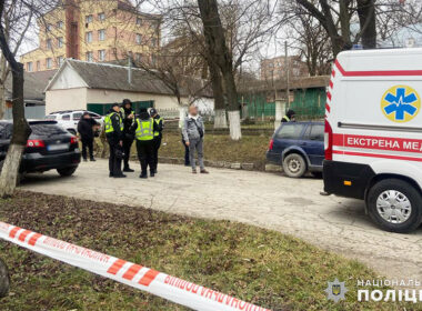 Aftermath of the explosion near a military recruitment center in Kamianets-Podilskyi.