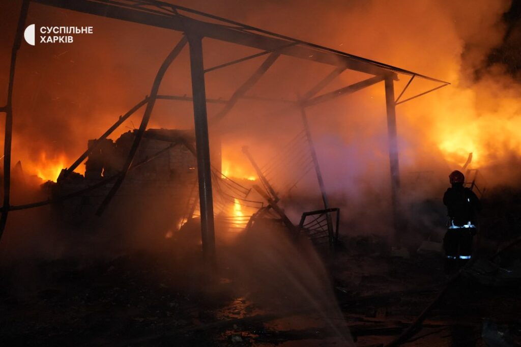 shaheds fire triggered russian drone attack textile warehouse kharkiv oevrnight 1-2 65c78cc6-3bd3-4c9b-8e3a-4e32142dfadd forces launched massive against ukraine overnight 2 2025 ukrainian air defenses intercepting 40 out 55 unmanned aerial vehicles