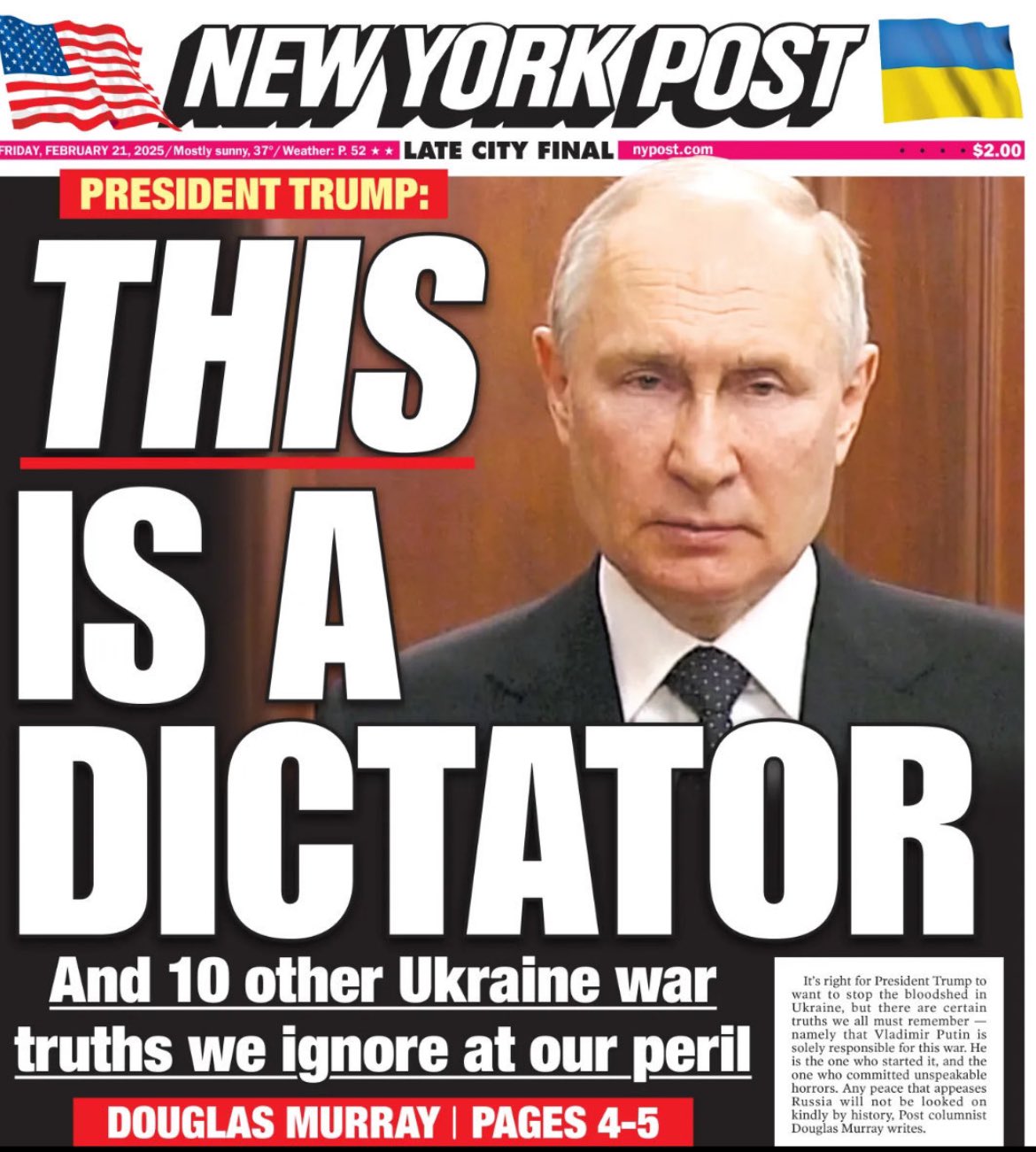 New York Post's cover page 21 February