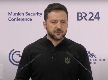 Ukrainian President Volodymyr Zelenskyy during the Munich Security Conference 2025.