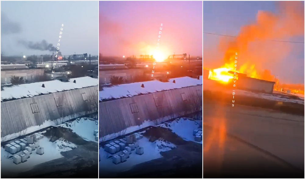 fire secondary detonations reported vektor plant russia's kursk oblast explosion during evening 27 2025 kurchatov-ammo-depot-blaze defense ministry claims dozens ukrainian drones attacked various regions across russia were allegedly shot down