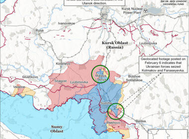 isw kursk-sudzha ukraine news ukrainian reports Ukrainian forces launched a new series of battalion-sized mechanized assaults in Kursk Oblast and advanced up to five kilometers behind Russian lines southeast of Sudzha, Kursk Oblast on February 6. Geolocated footage published on February 6 indicates that Ukrainian forces recently advanced southwest of Makhnovka (southeast of Sudzha) and north and east of Cherkasskaya Konopelka (southeast of Sudzha) along the 38K-028 Sudzha-Oboyan highway and seized Kolmakov (north of Cherkasskaya Konopelka)