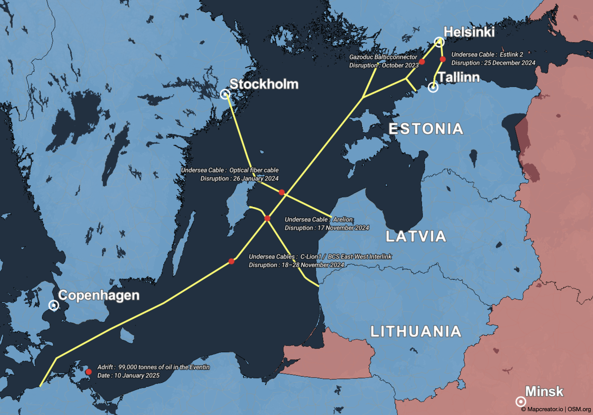 Russian sabotage Hybrid warfare in the Baltic sea Putin NATO European security Lithuania Finland Sweden Estonia Germany Russian war against Ukraine full-sclae invasion