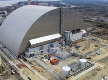 chornobyl plant containment shell damaged russian explosive drone new safe confinement nuclear built confine remains reactor unit 4 which destroyed during chernobyl disaster 1986 kyiv oblast 2019 ukraine news ukrainian